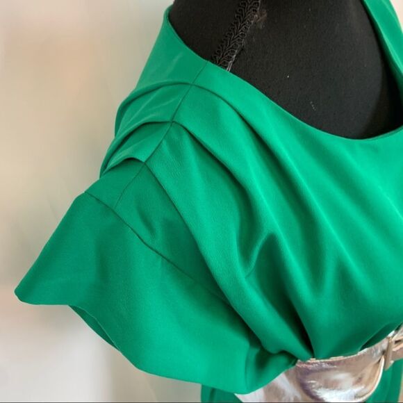 Eliza J Green Drape Sleeve Pleated Missy Sheath Waist Dress Size 4 - Picture 9 of 16